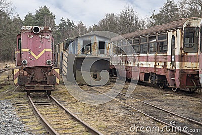 Narrow-gauge railway, machine engines Stock Photo