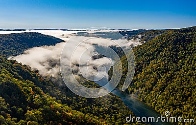 Narrow gorge of the Cheat River upstream of Coopers Rock State Park in West Virginia with fall colors Stock Photo