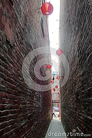 Narrow Lane in Chinatown in Victoria Editorial Stock Photo