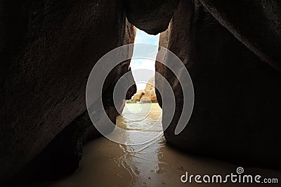 Narrow passage between rocks. Stock Photo