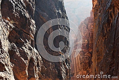 Narrow passage of rocks of Petra Canyon Stock Photo