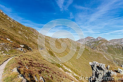 Narrow pathway on the side of the mountain in mercantour national park, France Stock Photo