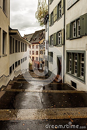 Narrow pedestrian street in Old Town Basel Stock Photo