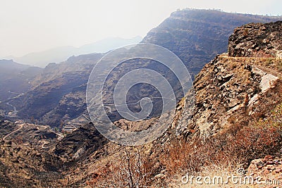 Narrow road by the cliff to Mogan in the Canary Islands Stock Photo