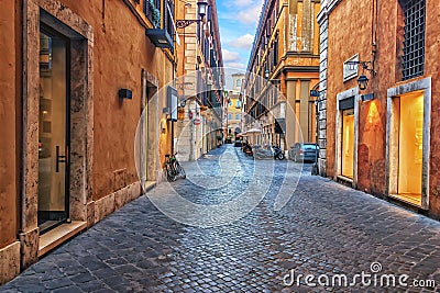 Narrow Rome street in the downtown, Italy, no people Stock Photo
