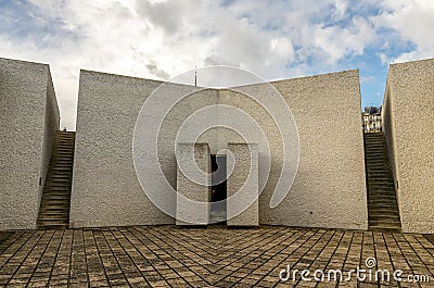 Narrow staircases and narrow entrance into the crypt of Deportation Martyrs memorial, Paris Editorial Stock Photo