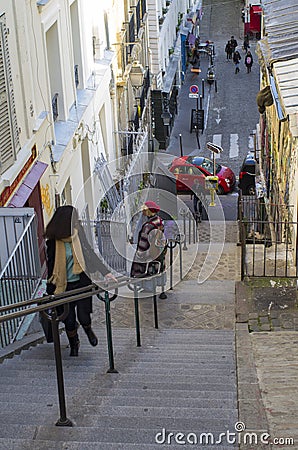 Narrow stairs in Montmartre, Paris, France. Editorial Stock Photo