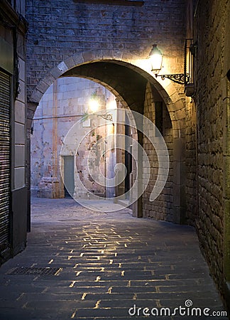 Narrow street in Barcelona Stock Photo