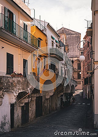 A narrow street with buildings on both sides, Vietri sul Mare, Campania, Italy Editorial Stock Photo