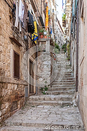 Narrow street in Dubrovnik Old Town Editorial Stock Photo