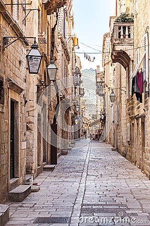 Narrow street in Dubrovnik Old Town Editorial Stock Photo