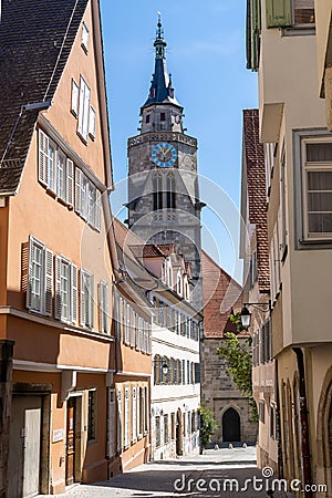Narrow street in the hsitoric old town of Tuebingen in Germany Editorial Stock Photo