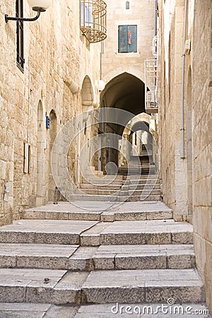 Narrow street in Jewish Quarter, Jerusalem Stock Photo