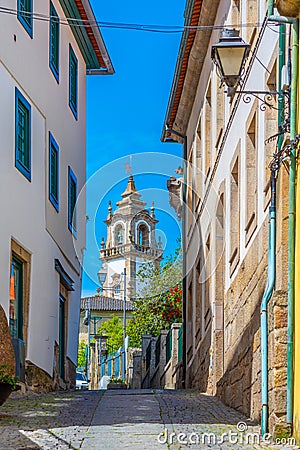 Narrow street leading to the Church of Mercy or Igreja da MisericÃ³rdia in viseu, Portugal Stock Photo