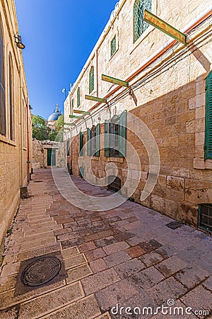 Street to the VII. station on the Via Dolorosa in Jerusalem Stock Photo
