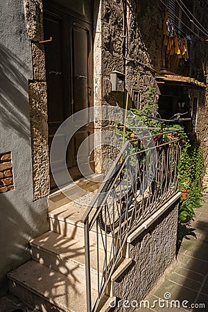 Narrow street of medieval town of Orte, Italy Stock Photo