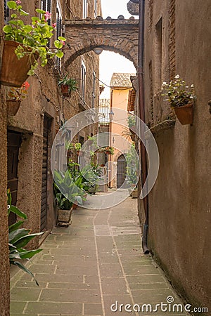 Narrow street of medieval town of Orte, Italy Stock Photo