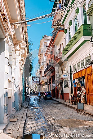 Narrow street in Old Havana, Cuba Editorial Stock Photo