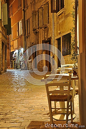 Narrow street of Rovinj, Croatia Stock Photo