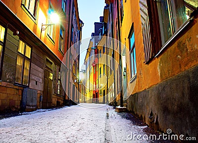 Narrow street in Stockholm Stock Photo