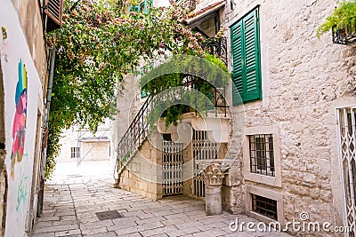 Narrow streets in the old city of Split in a Mediterranean style Stock Photo