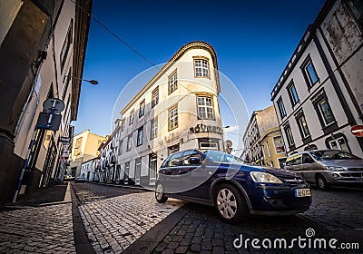 Narrow streets of Ponta Delgada Editorial Stock Photo