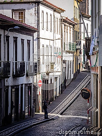 Narrow streets of Ponta Delgada Editorial Stock Photo