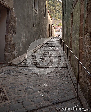 Narrow streets in Ripoll old quarter Stock Photo