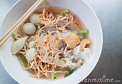 Narrow wet rice noodles with fish ball Stock Photo