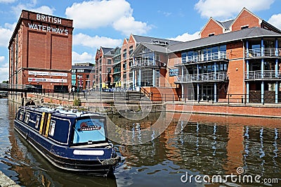 Narrowboat on canal, Nottingham. Editorial Stock Photo