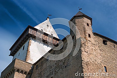 Narva, Estonia - Herman Castle on the banks of the river, opposite the Ivangorod fortress. Close-up. Stock Photo