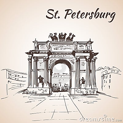 Narva Triumphal Gate in St Petersburg, Russia Vector Illustration