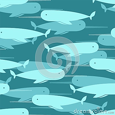 Narwhal pattern seamless. Unicorn-fish background. vector texture. See animal Baby fabric ornament Vector Illustration