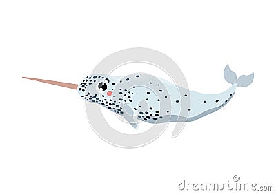 Narwhal or unicorn of the sea northern animal, vector illustration isolated. Vector Illustration