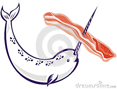 Narwhal whale stringing bacon Stock Photo