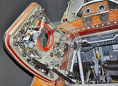 NASA Apollo CM Command Module Hatch with Detail at Kennedy Space Center Editorial Stock Photo