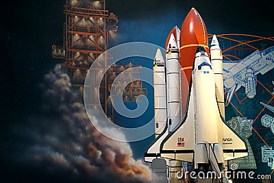 NASA Mural of Space Shuttle launch Editorial Stock Photo