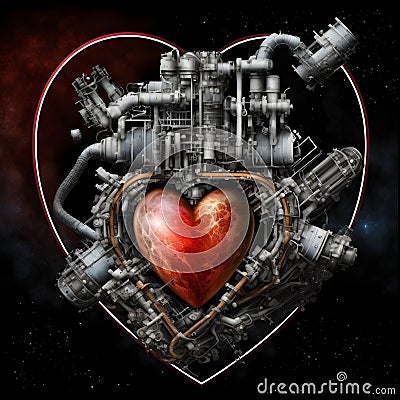 Nasa space exploration style heart, neural network generated art Stock Photo