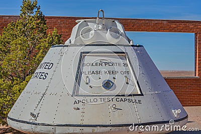 NASA used this Apollo Test Capsule in the Meteor Crater Natural Monument before the Astronauts went to space Editorial Stock Photo