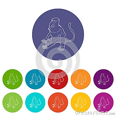 Nasalis monkey icons set vector color Vector Illustration