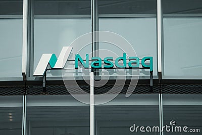 Nasdaq company logo sign on modern office in Vilnius, Lithuania, November 09, 2022. Nasdaq -leading provider of trading Editorial Stock Photo