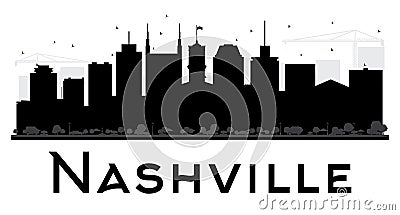 Nashville City skyline black and white silhouette. Cartoon Illustration