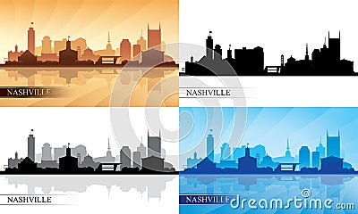 Nashville city skyline silhouettes set Vector Illustration