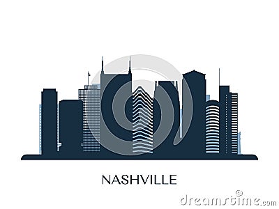 Nashville skyline, monochrome silhouette. Vector Illustration