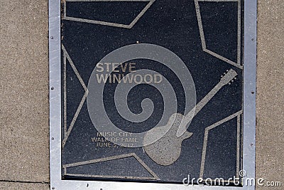 Steve Winwood`s star on the Music City Walk of Fame Music Garden park for country music Editorial Stock Photo