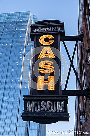 Nashville, Tennessee - Neon sign for the famous Johnny Cash Museum on lower Broadway Editorial Stock Photo