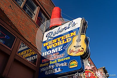 Roberts Western World, a famous honky tonk bar with live music, on Broadway, is popular Editorial Stock Photo