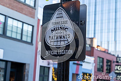 Sign on lower Broadway for the Tennessee Music Pathways official location marker Editorial Stock Photo