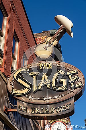 The Stage on Broadway, a famous honky tonk bar with live music, on Broadway, is popular Editorial Stock Photo
