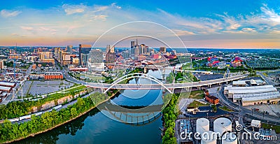 Nashville Tennessee TN Drone Skyline Aerial and Cumberland River Stock Photo